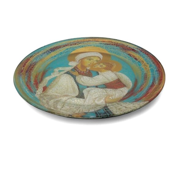 MADONNA and CHILD Glass Plate Signed in 2007 by Daria Hulak-Kulchytsky 10.6" - Picture 5 of 12